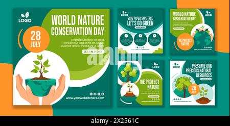 Nature Conservation Day Social Media Post Cartoon Hand Drawn Templates background Illustration Illustrazione Vettoriale