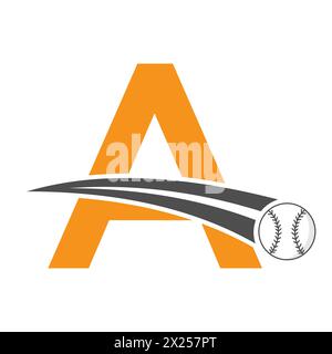 Logo baseball sulla lettera A Concept con simbolo di baseball in movimento. Insegna baseball Illustrazione Vettoriale