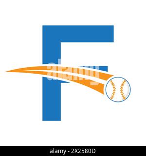 Logo baseball sulla lettera F Concept con simbolo di baseball mobile. Insegna baseball Illustrazione Vettoriale