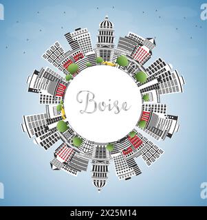 Boise Idaho City Skyline con edifici a colori, Blue Sky e Copy Space. Illustrazione vettoriale. Boise USA città con punti di riferimento. Illustrazione Vettoriale