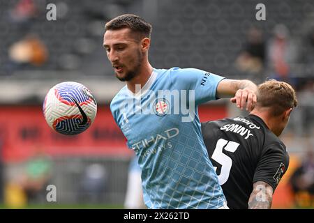 20 aprile 2024; CommBank Stadium, Sydney, NSW, Australia: A-League Football, WESTERN Sydney Wanderers contro Melbourne City; Marin Jakolis della città di Melbourne Foto Stock