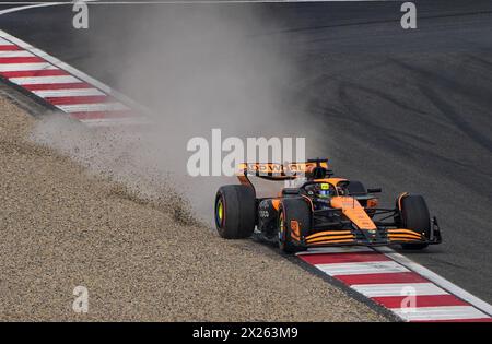 Shanghai, Cina. 20 aprile 2024. Il pilota australiano della McLaren Oscar Piastri gareggia durante la sessione di qualificazione del Gran Premio di Formula 1 cinese al circuito internazionale di Shanghai, Cina, il 20 aprile 2024. Crediti: He Changshan/Xinhua/Alamy Live News Foto Stock