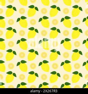 Pattern vettoriale con limoni interi e fette in ordine sfalsato Illustrazione Vettoriale