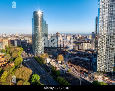 Immagine aerea dei grattacieli di Manchester da Hulme Park Foto Stock