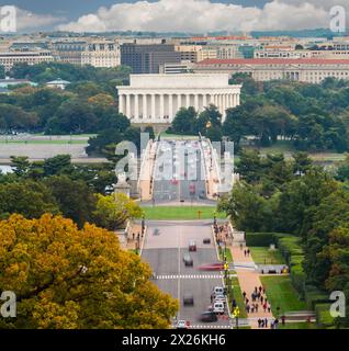 Arlington Memorial Bridge con Lincoln Memorial e di Washington DC in background. Foto Stock