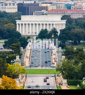 Arlington Memorial Bridge con Lincoln Memorial e di Washington DC in background. Foto Stock