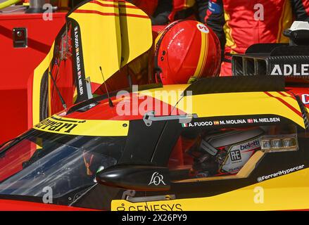 ©PHOTOPQR/OUEST FRANCE/Franck Dubray ; Imola ; 20/04/2024 ; Sport Automobile WEC championnat du monde d' endurance sur le circuit d' Imola en Italie. FERRARI AF CORSE n° 50 pilotée par Antonio fuoco , Miguel Molina , Nicklas Nielsen (foto Franck Dubray) - Endurance Race - WEC - 6 ore di Imola Qualifiyng Race 20 APRILE 2024 Foto Stock