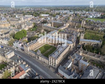 Vista aerea del Queen's College, Università di Oxford, Oxford, Regno Unito. Foto Stock