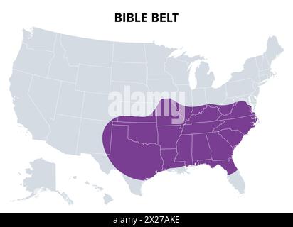 La cintura biblica degli Stati Uniti, mappa politica. Regione degli Stati Uniti meridionali e stato del Missouri. Foto Stock