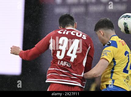 Westerlo, Belgio. 20 aprile 2024. Konstantinos Laifis di Standard ha segnato durante una partita di calcio tra KVC Westerlo e Standard de Liege, sabato 20 aprile 2024 a Westerlo, il giorno 4 (su 10) dei play-off europei della prima divisione del campionato belga 'Jupiler Pro League' 2023-2024. BELGA FOTO JOHN THYS credito: Belga News Agency/Alamy Live News Foto Stock