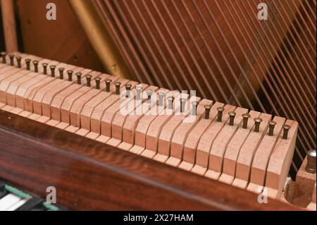 martelli e corde all'interno del pianoforte. foto Foto Stock