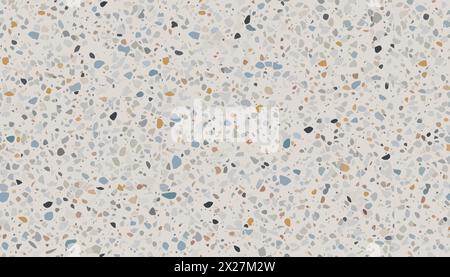 Terrazzo colorato con motivo senza cuciture su sfondo elegante. Moderno motivo a mosaico senza cuciture. Pavimento in granito senza cuciture sul terrazzo, sfondo vintage grunge Illustrazione Vettoriale