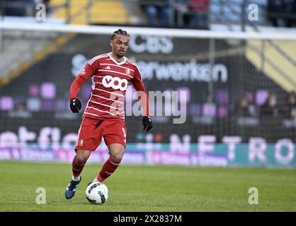Westerlo, Belgio. 20 aprile 2024. Lucas Noubi di Standard raffigurato in azione durante una partita di calcio tra KVC Westerlo e Standard de Liege, sabato 20 aprile 2024 a Westerlo, il giorno 4 (su 10) dei play-off europei della prima divisione del campionato belga 'Jupiler Pro League' del 2023-2024. BELGA FOTO JOHN THYS credito: Belga News Agency/Alamy Live News Foto Stock