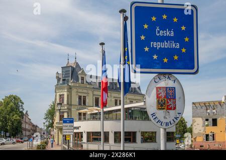 Segnali di confine della Repubblica ceca nella città di Cieszyn Foto Stock