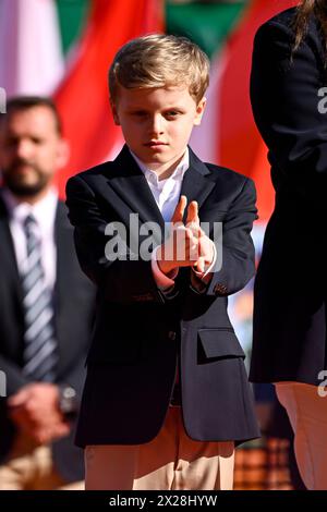 Parigi, Francia. 14 aprile 2024. Figlio di Alberto II Grimaldi Principe di Monaco Jacques durante la finale del Rolex Monte-Carlo di tennis ATP Masters 1000 il 14 aprile 2024 al Monte Carlo Country Club di Roquebrune Cap Martin, in Francia vicino a Monaco. Crediti: Victor Joly/Alamy Live News Foto Stock