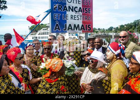 Francia. 21 aprile 2024. Marine le Pen, leader del gruppo parlamentare Rally Nazionale di destra durante una visita all'isola francese dell'Oceano Indiano di Mayotte il 20 aprile 2024. Foto di David Lemor/ ABACAPRESS.COM credito: Abaca Press/Alamy Live News Foto Stock