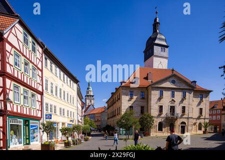 Stadtbild Neumarkt mit Rathaus Bad Langensalza Thüringen Deutschland *** paesaggio urbano Neumarkt con municipio Bad Langensalza Turingia Germania Foto Stock