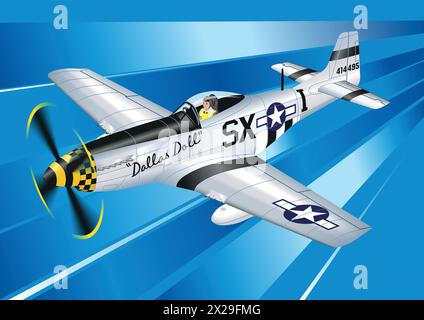 P-51 Mustang Fighter Plane aviotrasportato in vista isometrica. Illustrazione Vettoriale