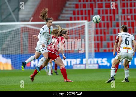 Liegi, Belgio. 20 aprile 2024. Nella foto durante una partita di calcio femminile tra la Standard Femina de Liege e la OHL nella 5a partita nei play off della stagione 2023 - 2024 nella belga lotto Womens Super League, sabato 20 aprile 2024 a Liegi, BELGIO. Crediti: Sportpix/Alamy Live News Foto Stock