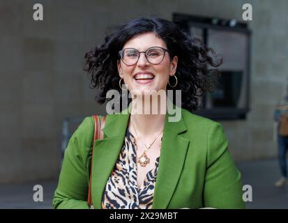 Londra, Regno Unito. 21 aprile 2024. Layla Moran alla BBC per domenica con Laura Kuenssberg. Layla Moran è il deputato liberaldemocratico per Oxford West e Abingdon. È portavoce dei liberaldemocratici per gli affari esteri e lo sviluppo internazionale: Mark Thomas/Alamy Live News Foto Stock