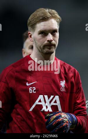 Bergamo, Italia, 18 aprile 2024. Caoimhin Kelleher durante la partita tra Atalanta e Liverpool per UEFA Europa League allo stadio Gewiss di Bergamo. Foto Stock