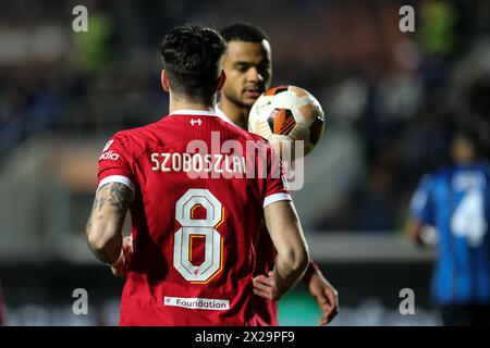 Bergamo, Italia, 18 aprile 2024. Dominik Szoboszlai durante la partita tra Atalanta e Liverpool per UEFA Europa League allo stadio Gewiss di Bergamo Foto Stock