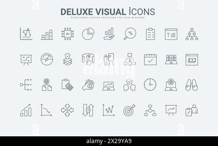 Sistema digitale, ampia gamma di modelli statistici, grafici, simboli di contorno neri e rossi sottili, illustrazione vettoriale. Ricerca di dati aziendali, analisi di algoritmi, statistiche e set di icone di linea di analisi. Illustrazione Vettoriale