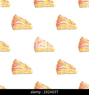 Torta di mele, torta senza cuciture dipinta a mano. Illustrazione botanica acquerello su sfondo bianco. Art food design, carta da parati, tessuto, involucro Foto Stock