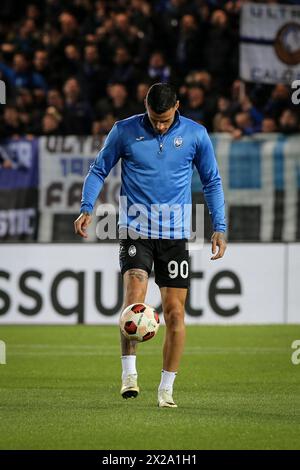 Bergamo, Italia, 18 aprile 2024. Scamacca durante la partita tra Atalanta e Liverpool per UEFA Europa League allo stadio Gewiss di Bergamo. Credito: Foto Stock