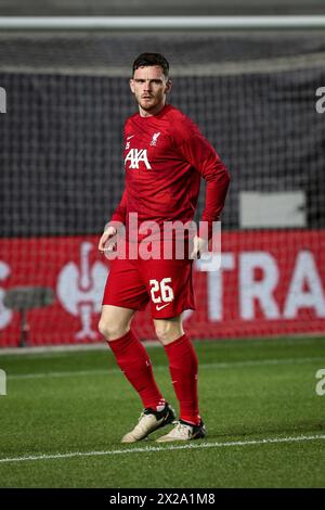 Bergamo, Italia, 18 aprile 2024. Robertson durante la partita tra Atalanta e Liverpool per UEFA Europa League allo stadio Gewiss di Bergamo. Credito: Foto Stock