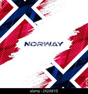 Bandiera norvegese in stile Pennello con effetto mezzitoni. Norvegia National Flag background con Grunge Concept Illustrazione Vettoriale