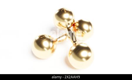 I manubri dorati sollevano la palestra con il rendering 3d bianco sul retro Foto Stock