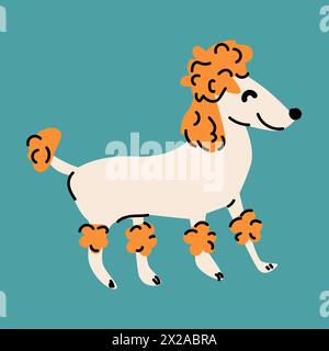 Cane carino, cucciolo - razza di barboncino. Animale canino, grande cane. Illustrazione vettoriale piatta del barboncino utilizzabile per striscioni, volantini, design della copertina, Illustrazione Vettoriale