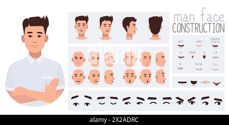 Creazione di avatar per uomini d'affari adatti all'animazione. Generatore, costruttore di viste diverse di occhi, labbra, espressioni emotive animazione della bocca e li Illustrazione Vettoriale