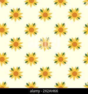 Motivo senza cuciture con girasole. Sfondo floreale primavera ed estate. Design per carta da parati, carta da imballaggio, carta da parati, tessuto. Piatta vettoriale Illustrazione Vettoriale