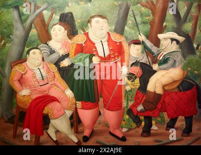 "El Zurdo and His Cuadrilla", 1987, Fernando Botero, Museo de Antioquia, Medellin, Antioquia, Colombia Foto Stock