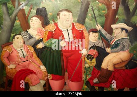 "El Zurdo and His Cuadrilla", 1987, Fernando Botero, Museo de Antioquia, Medellin, Antioquia, Colombia Foto Stock
