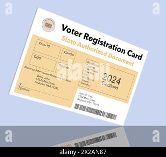 Ecco una finta carta di registrazione degli elettori emessa dallo stato generico. Si tratta di elettori e elezioni ed è un esempio in 3D. Foto Stock