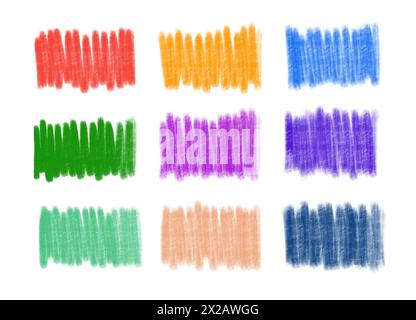 Set di tratti a matita colorate. Immagine infantile Foto Stock