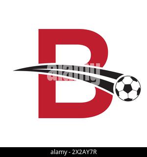 Logo football sulla lettera B Concept con simbolo calcio in movimento. Insegna calcio Illustrazione Vettoriale