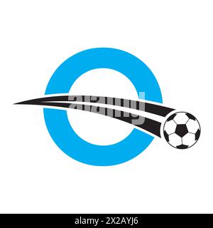 Logo football sulla lettera o Concept con simbolo calcio in movimento. Insegna calcio Illustrazione Vettoriale