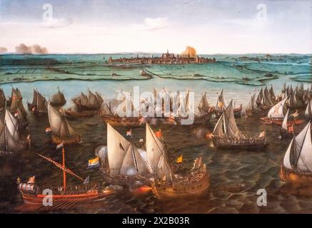 Battaglia tra navi olandesi e spagnole a Haarlemmermeer, Hendrick Cornelisz Vroom, nel 1629 o dopo olio su tela, Amsterdam, Paesi Bassi Foto Stock