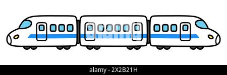 Disegno dei cartoni animati del treno proiettile ad alta velocità. Simpatico e semplice scarabocchio disegnato a mano, illustrazione vettoriale. Illustrazione Vettoriale