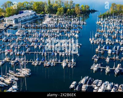 Ultramarin Gohren, il più grande centro di sport acquatici sul Lago di Costanza, Meichle e Mohr Marina con 1, 400 posti barca, hotel, scuola di vela, noleggio yacht Foto Stock