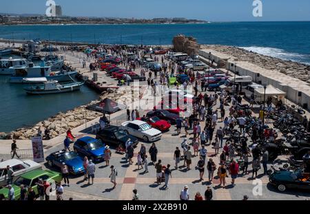 Vista generale dello spettacolo del porto del Paphos Classic Vehicle Club, Paphos, Cipro Foto Stock