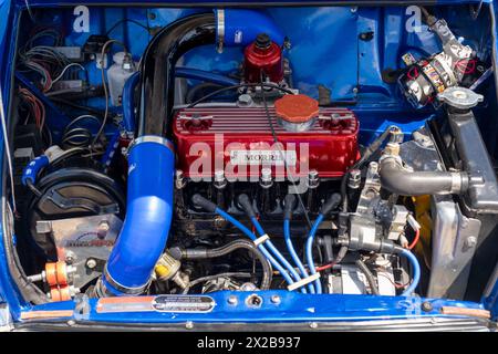 Morris Mini vano motore, Paphos Classic Vehicle Club Harbour Show, Paphos, Cipro Foto Stock