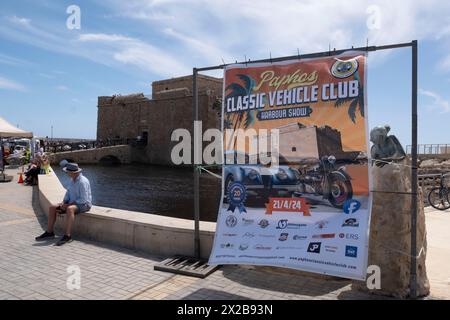 Vista generale dello spettacolo del porto del Paphos Classic Vehicle Club, Paphos, Cipro Foto Stock