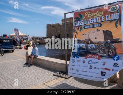 Vista generale dello spettacolo del porto del Paphos Classic Vehicle Club, Paphos, Cipro Foto Stock