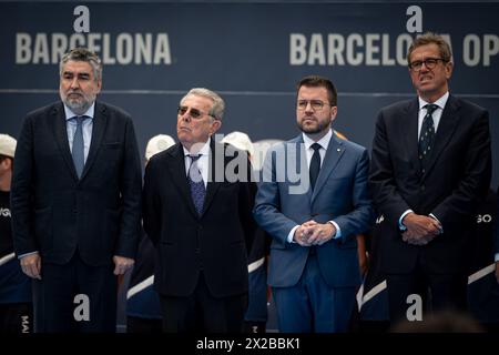 Barcellona, Spagna. 21 aprile 2024. Javier Godó (Conde de Godó) e Pere Aragones (presidente della Genarilatat di Catalogna) durante la finale dell'ATP 500 Barcelona Open Banc Sabadell 2024 al Real Club de Tenis de Barcelona, a Barcellona, in Spagna, il 21 aprile 2024. Foto di Felipe Mondino/Sipa USA credito: SIPA USA/Alamy Live News Foto Stock