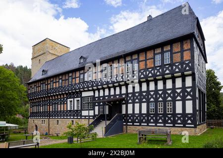 Kloster Palinzella Das Kloster Paulinzella ist eine ehemalige Benediktinerabtei, gegründet als Doppelkloster in Paulinzella im Rottenbachtal in Thüringen. Die Ruine der Klosterkirche gehört zu den bedeutendsten romanischen Bauwerken in Deutschland. Paulinzella Thüringen Deutschland **** Monastero di Palinzella il Monastero di Paulinzella è un'ex abbazia benedettina, fondata come doppio monastero a Paulinzella nella valle di Rottenbach in Turingia le rovine della chiesa del monastero sono tra i più importanti edifici romanici della Germania Paulinzella Turingia Germania Foto Stock